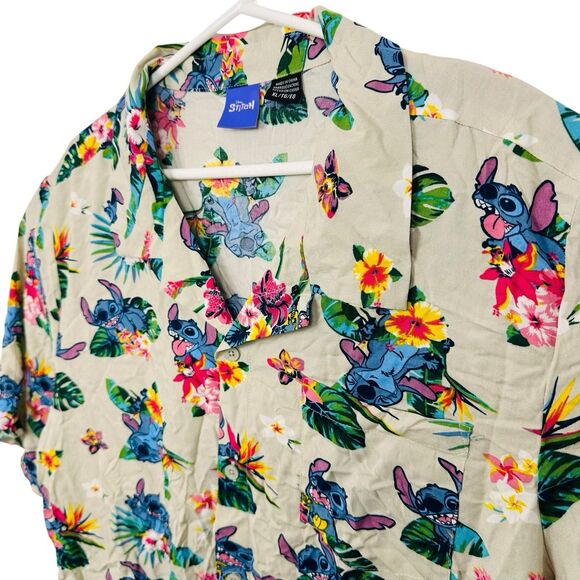 Disney Stitch Hawaiian Shirt Short Sleeve 100% Rayon Tropical Aloha Mens Size XL - Picture 3 of 7